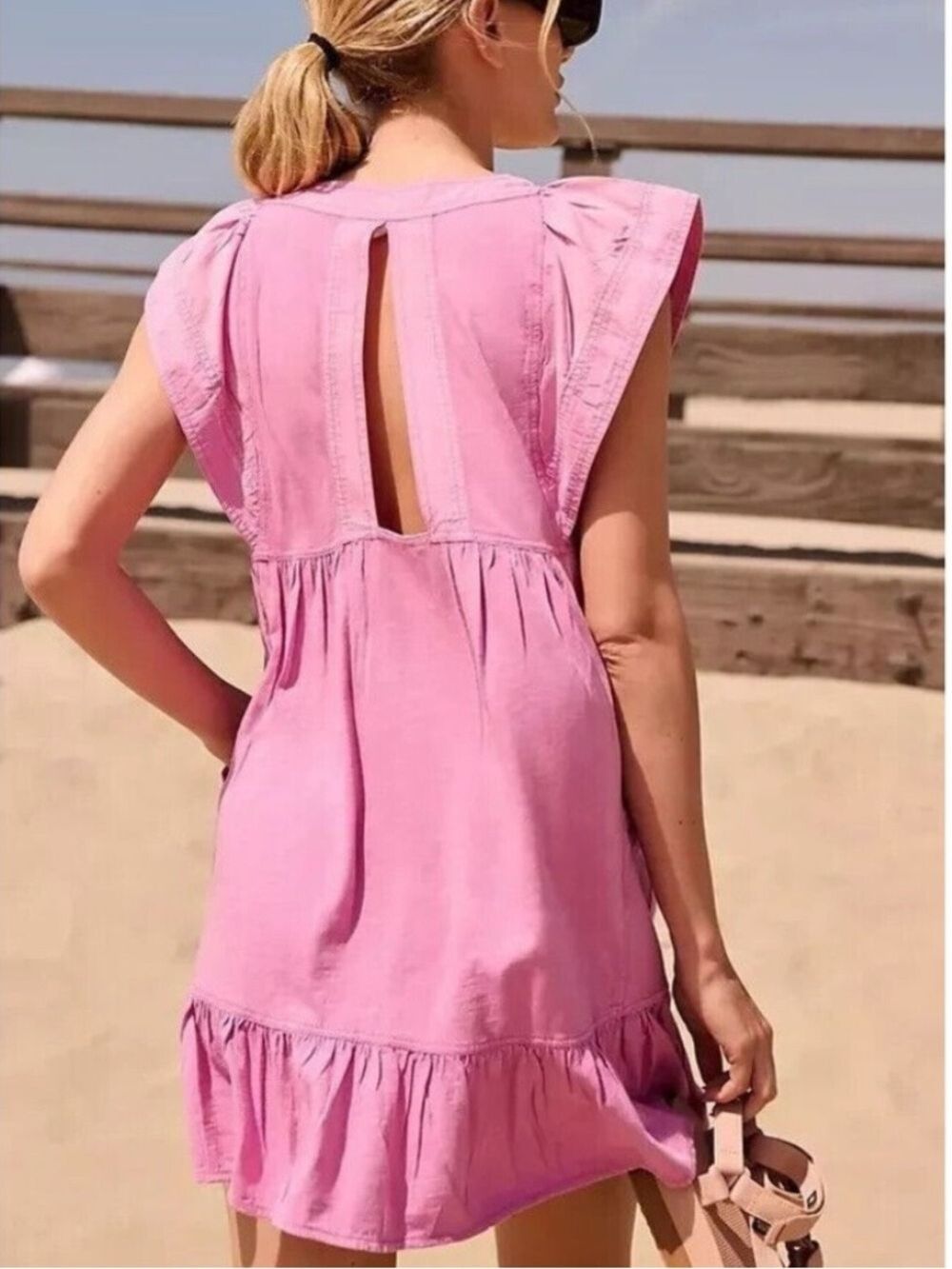 Anthropologie Daily Practice Short Flutter Sleeve Mini Dress in Pink - Picture 2 of 15